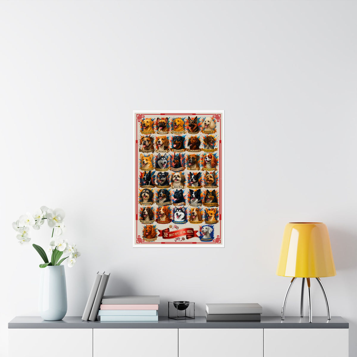 32 "Most Popular Dog Breeds" Satin Poster, Eye-Catching Wall Art, Dog Lover Decor, Unique Dog Owner Gift, Dog-Themed Wall Art