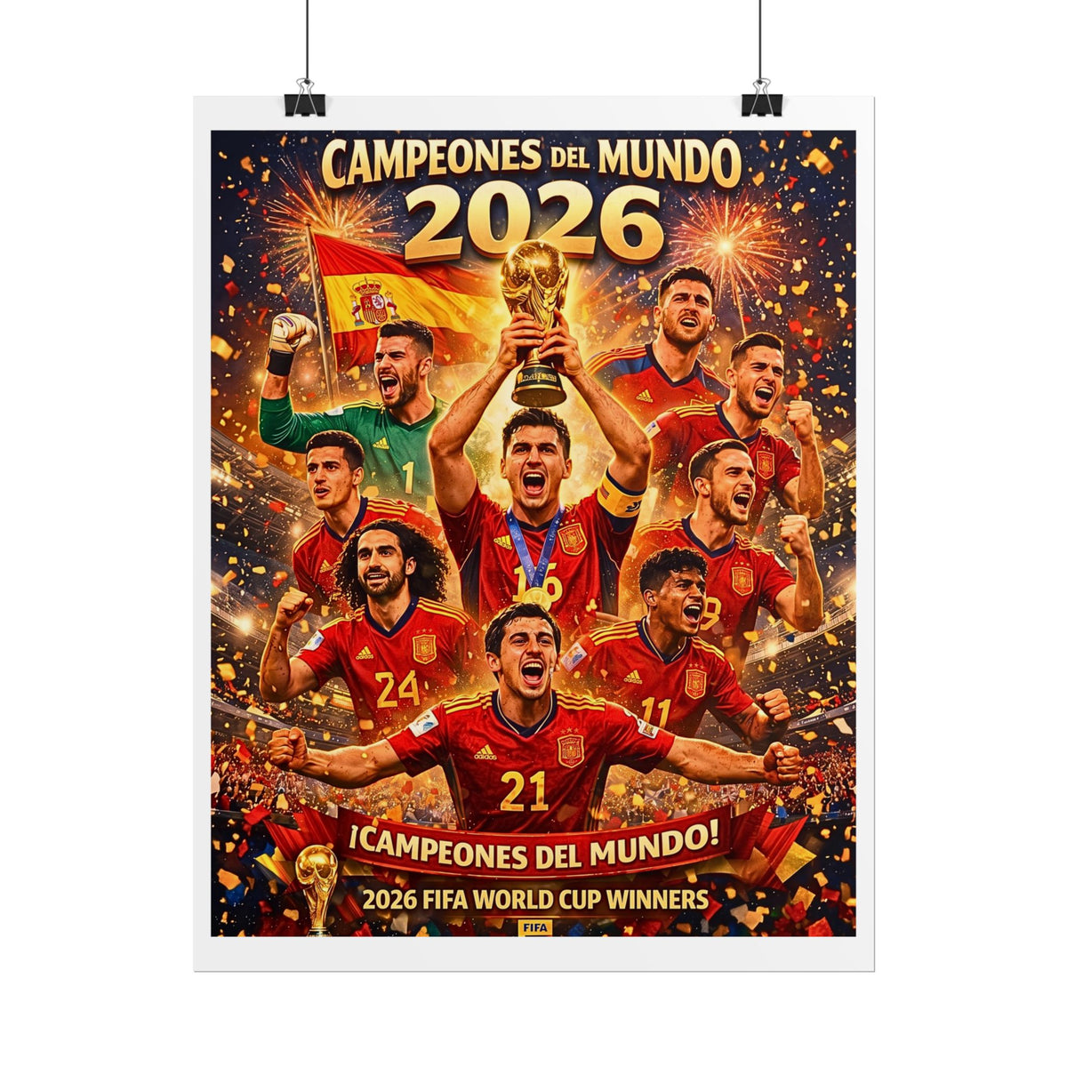 Spain 2026 World Cup Champions Poster | Campeones Del Mundo Wall Art | Spanish National Team Football Fan Sports Decor| FIFA Soccer Wall Art