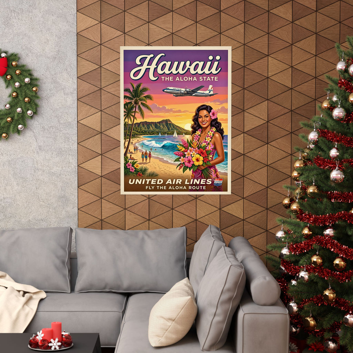 Vintage Hawaii Travel | Matte Vertical Poster | Retro Mid-Century Hawaiian Wall Art | Tropical Beach Airplane Print | The Aloha State