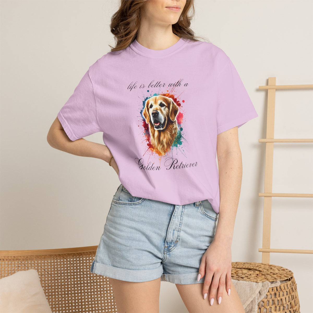 "Life is Better with a Golden Retriever" Watercolor Graphic Unisex Tee | 8 colors, 6 sizes (S,M,L,XL,2XL,3XL)