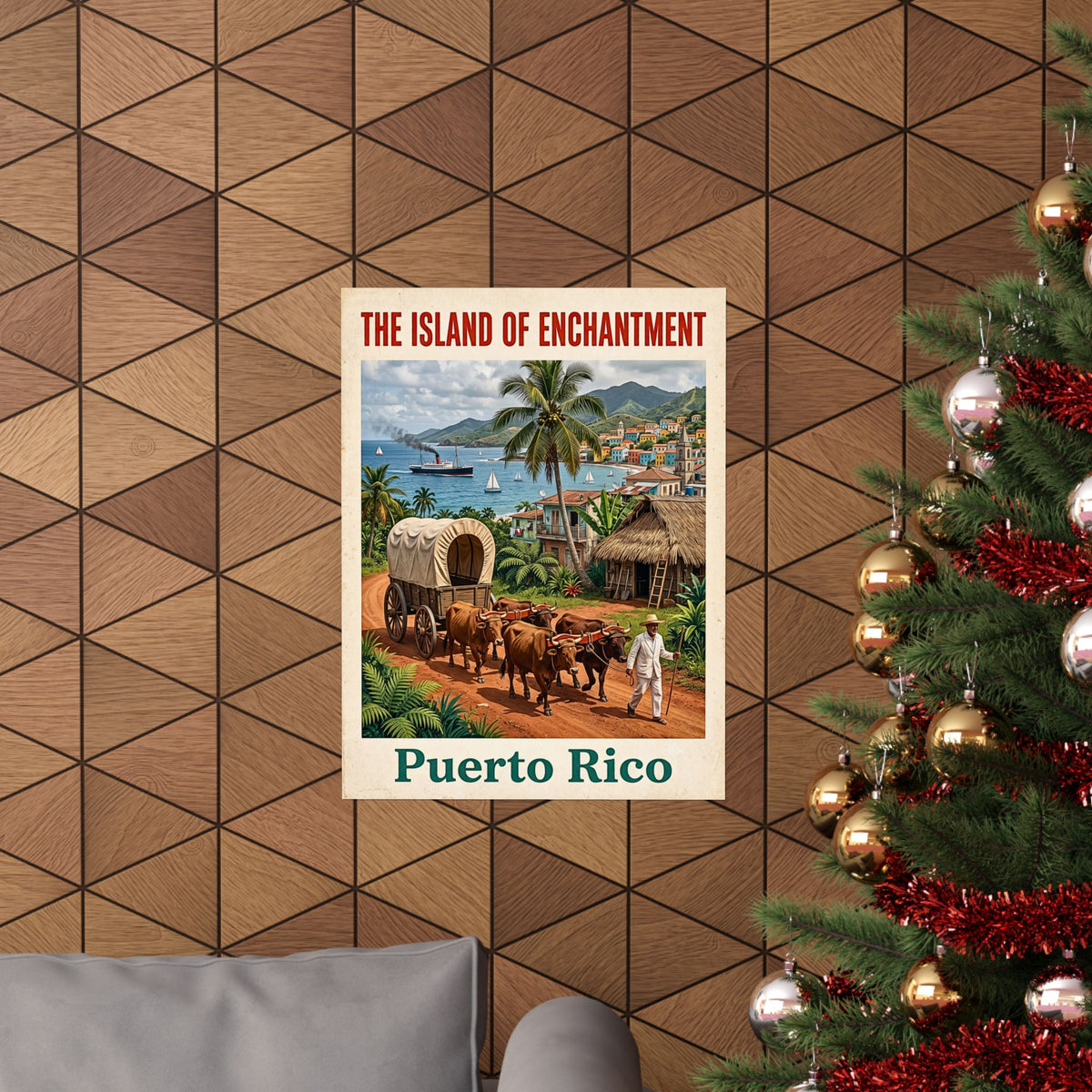 Puerto Rico Vintage Travel-Matte Vertical Poster| "The Island of Enchantment" Wall Art| Retro Caribbean Print | Jíbaro & Oxen, Coastal Homes