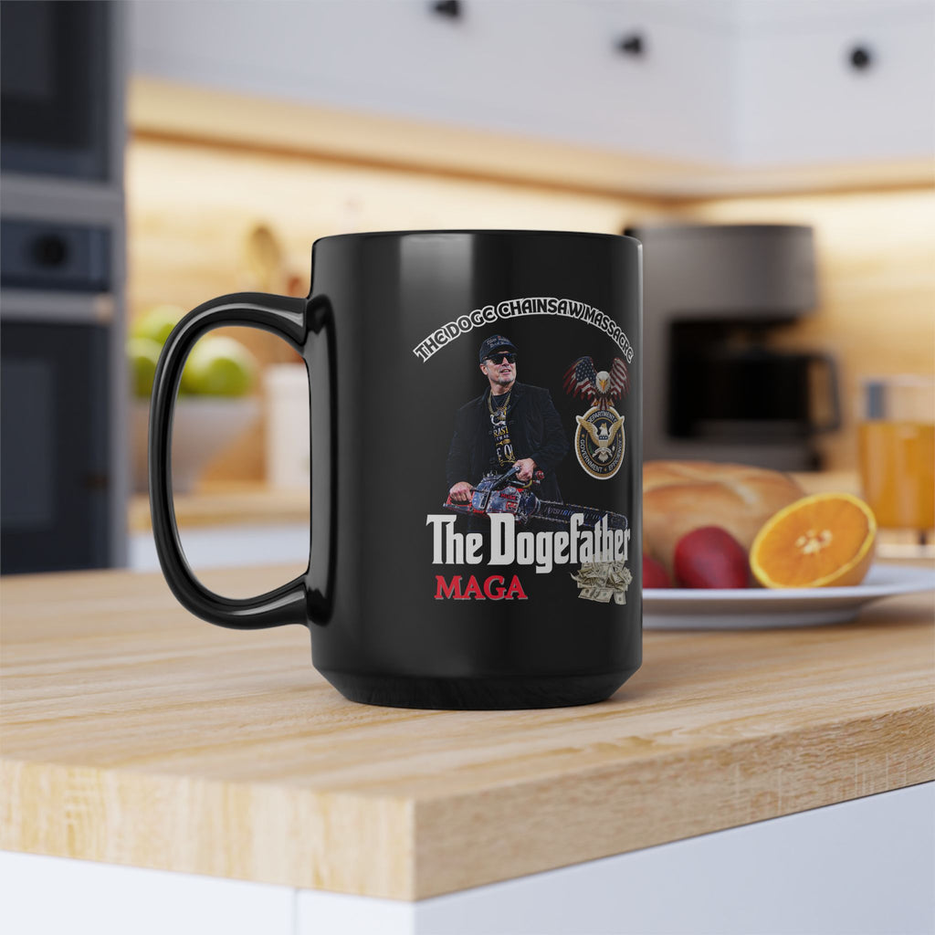 Black Mug (11oz, 15oz) - The Dogefather 'The DOGE CHAINSAW MASSACRE' | Gift For Family, Friends, & Office, Funny Coffee Cup, Novelty Tea