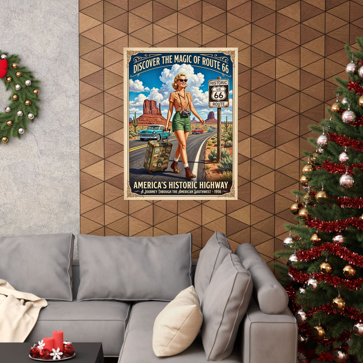 Vintage Route 66 Travel | Matte Vertical Poster | 1950s Retro Americana Wall Art | Southwest Desert Road Trip Print | Mid-Century Home Decor