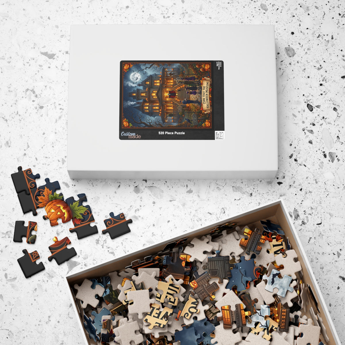 The "Halloween Museum" Jigsaw Puzzle| Haunted Victorian Mansion & Classic Monsters| Spooky Trick or Treat Scene | Vintage Autumn Jigsaw Gift