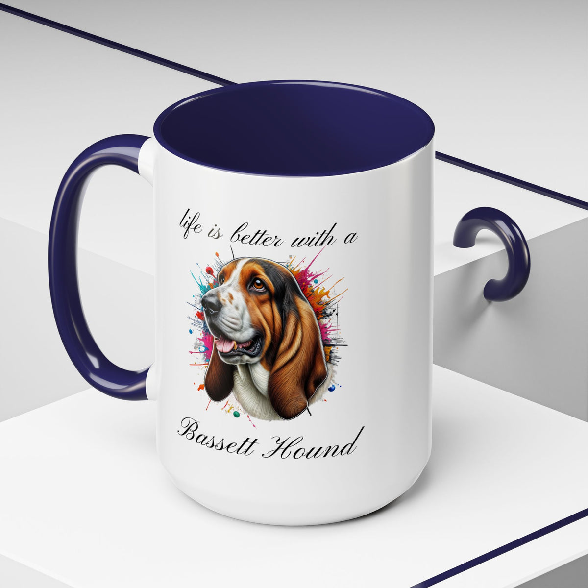 BASSETT HOUND MUG "life is better with a Bassett Hound" mug, Colorful Dog Accent Coffee Mug, 5 Colors, 11, 15oz