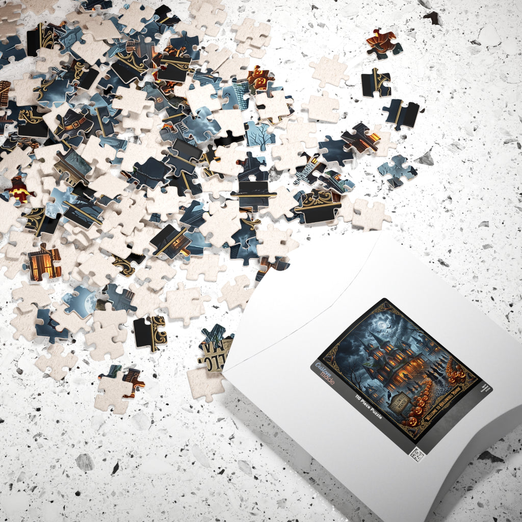 Hollowhill Manor Halloween Jigsaw Puzzle | Spooky Gothic Victorian Haunted Mansion | Witch Decor, Jack-O-Lanterns, Bats, Crows