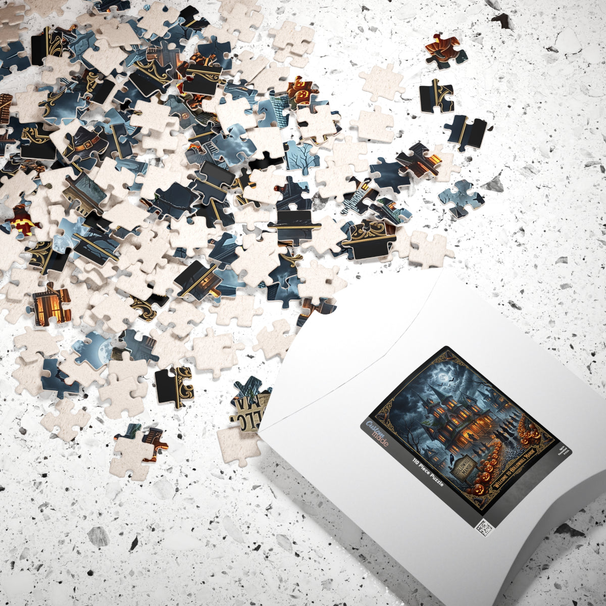 Hollowhill Manor Halloween Jigsaw Puzzle | Spooky Gothic Victorian Haunted Mansion | Witch Decor, Jack-O-Lanterns, Bats, Crows