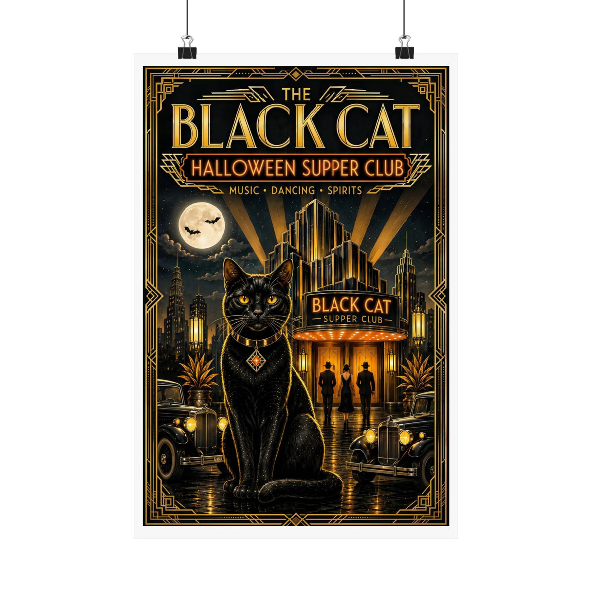 "The Black Cat" Art Deco Speakeasy Poster | Vintage “Halloween Supper Club” Art Print | Gatsby-Inspired Roaring 20s Decor | 3 sizes
