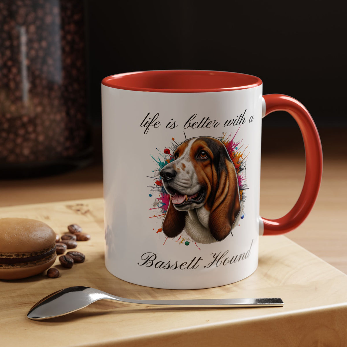 BASSETT HOUND MUG "life is better with a Bassett Hound" mug, Colorful Dog Accent Coffee Mug, 5 Colors, 11, 15oz