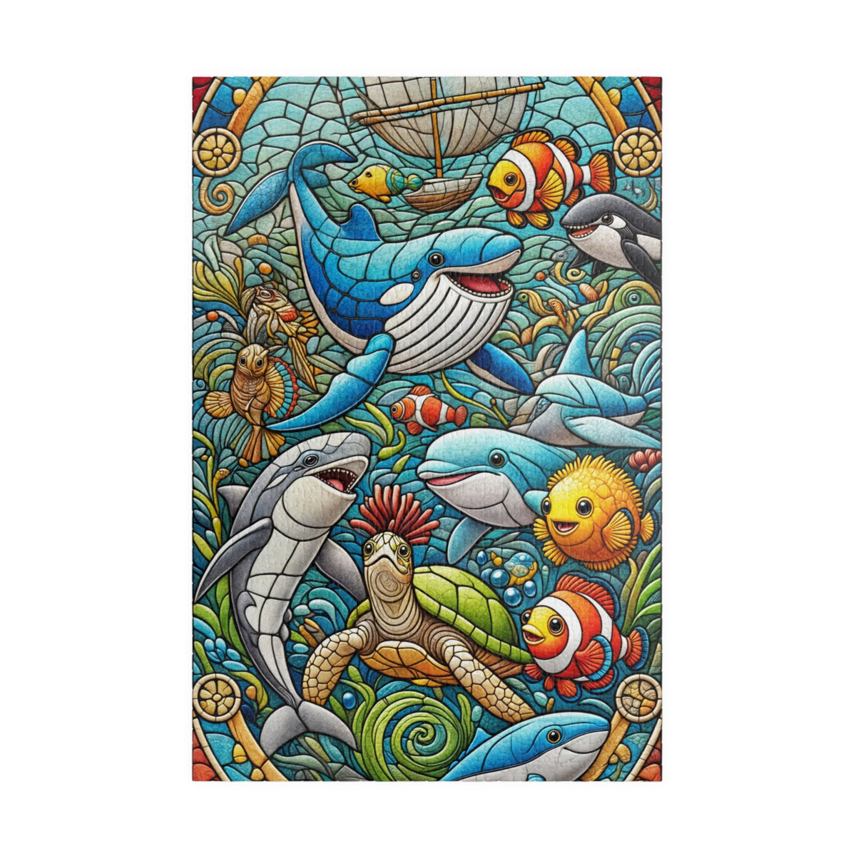 Majestic Sea Animals | Faux Stained-Glass Jigsaw Puzzle (110, 252, 520-piece)