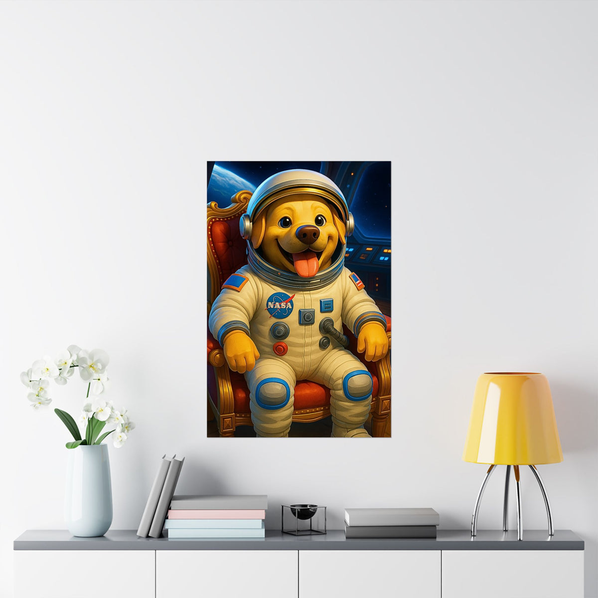 Art Print, ASTRONAUT LABRADOR RETRIEVER Cartoon, Unique Wall Décor, Dog Lover Gift, Fun Home Decoration, Pet Birthday Gift, Animal Poster