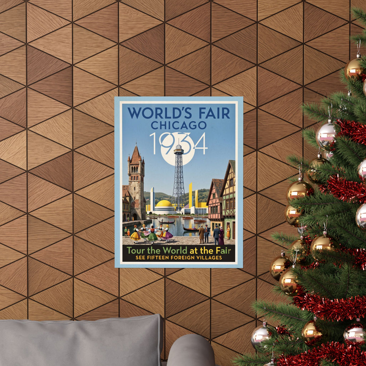Vintage 1934 Chicago World's Fair Travel Print | Matte Vertical Poster | Art Deco Architecture Wall Art | Retro Chicago History Home Decor