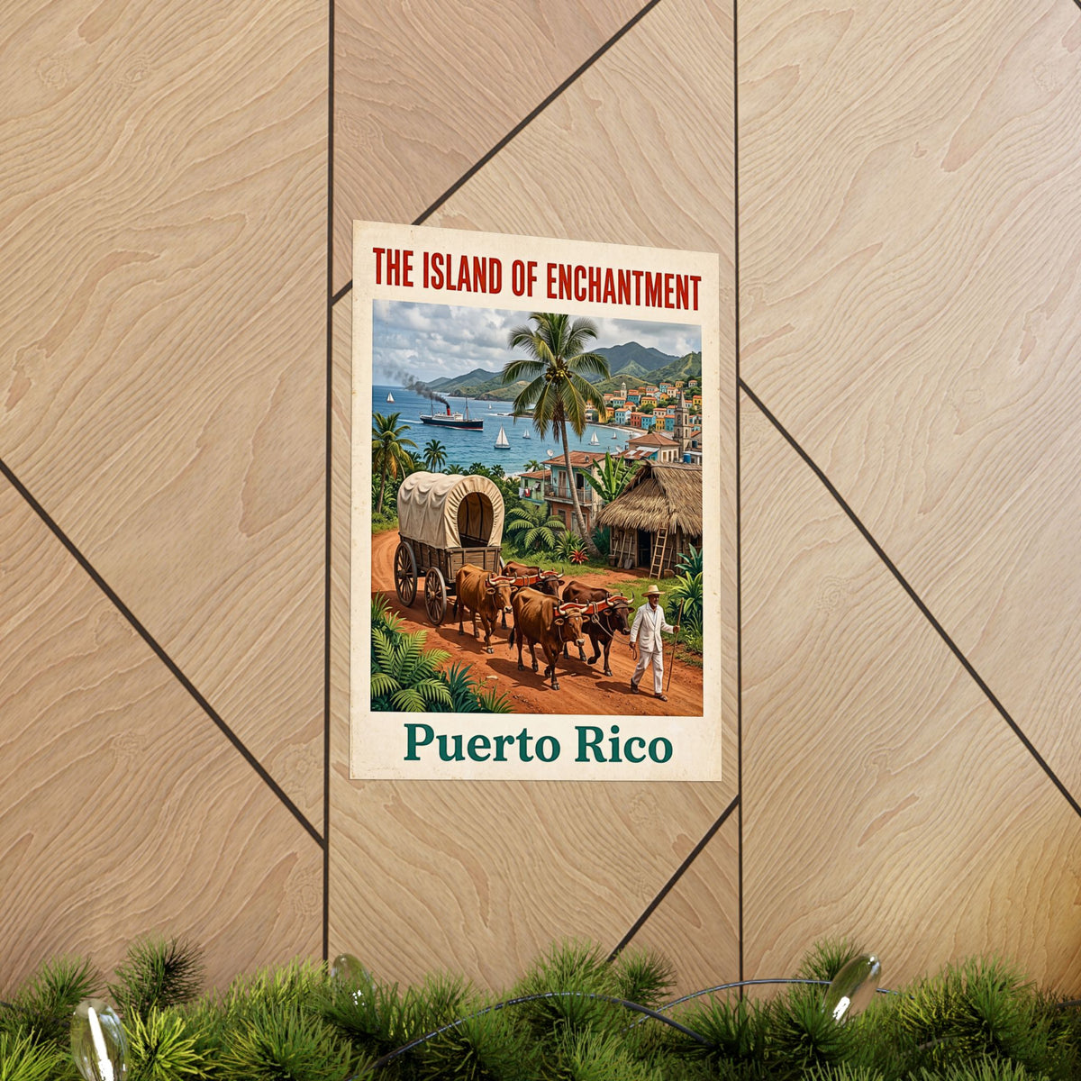 Puerto Rico Vintage Travel-Matte Vertical Poster| "The Island of Enchantment" Wall Art| Retro Caribbean Print | Jíbaro & Oxen, Coastal Homes