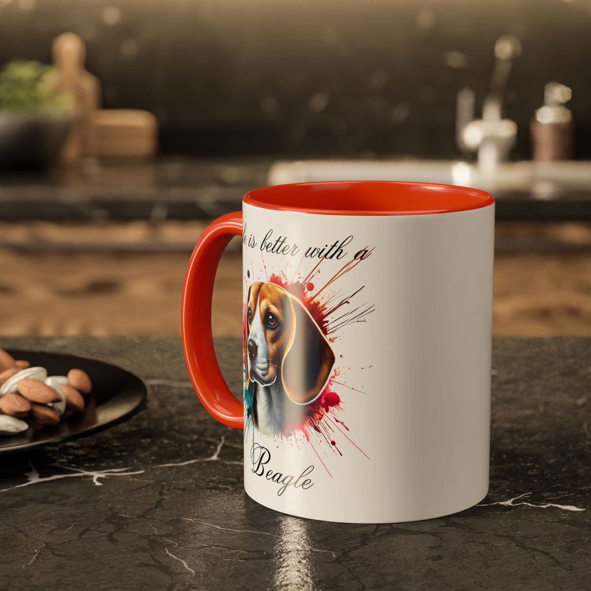 BEAGLE MUG "life is better with a Beagle" mug, Morning Coffee, Colorful BEAGLE Accent Coffee Mug, 12 Colors, 11 oz.