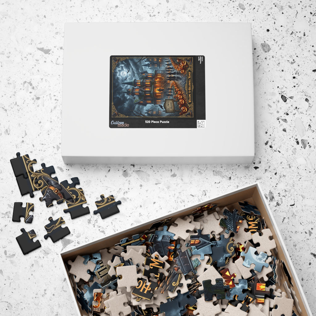 Hollowhill Manor Halloween Jigsaw Puzzle | Spooky Gothic Victorian Haunted Mansion | Witch Decor, Jack-O-Lanterns, Bats, Crows