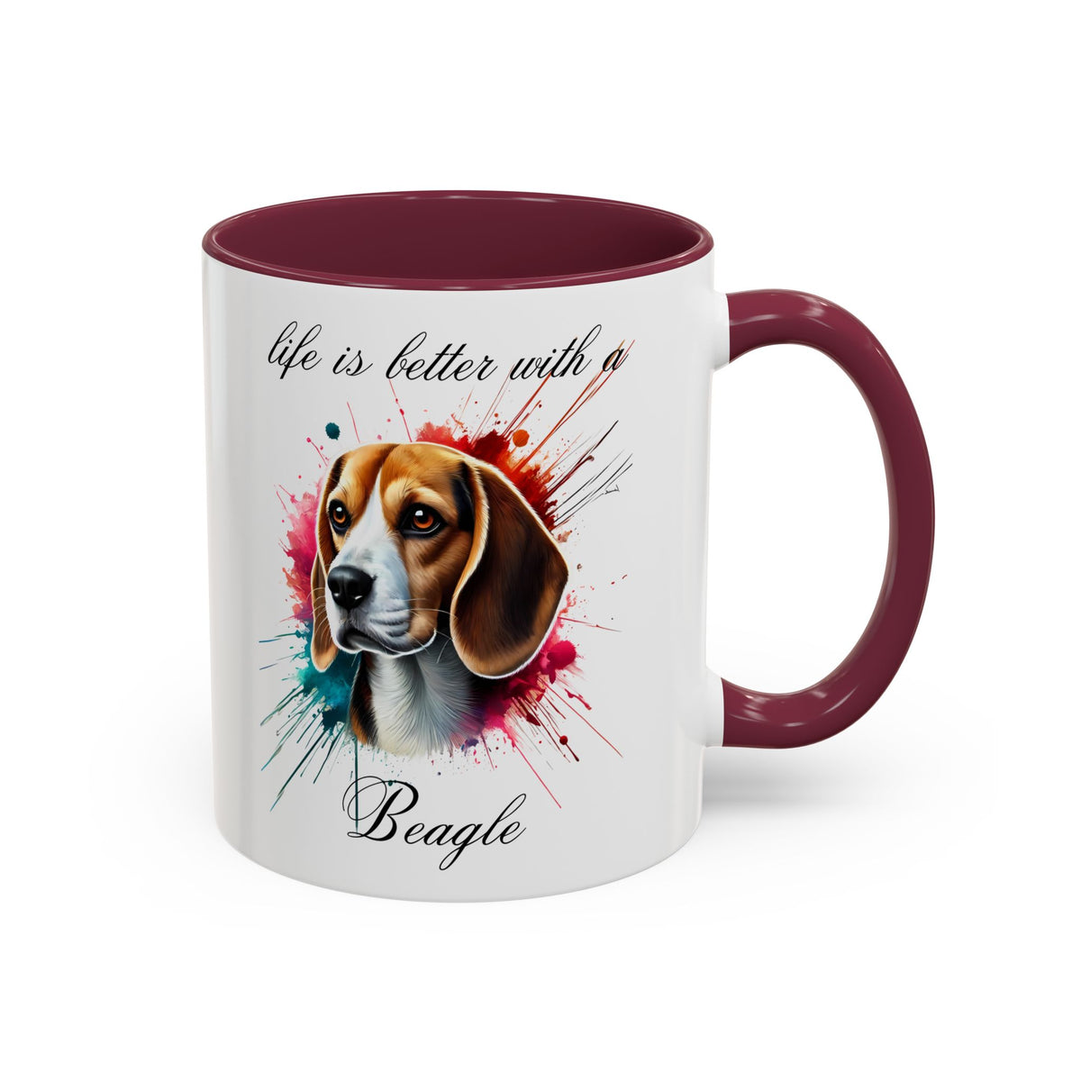 BEAGLE MUG "life is better with a Beagle" mug, Morning Coffee, Colorful BEAGLE Accent Coffee Mug, 12 Colors, 11 oz.
