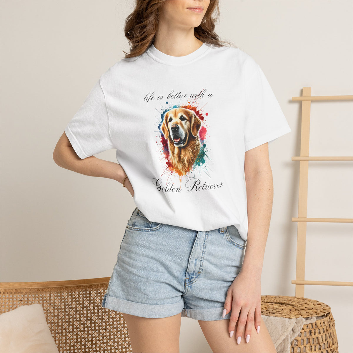 "Life is Better with a Golden Retriever" Watercolor Graphic Unisex Tee | 8 colors, 6 sizes (S,M,L,XL,2XL,3XL)