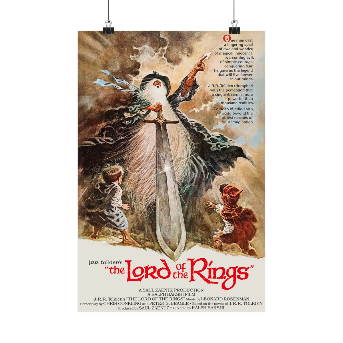 1978 'LORD of the RINGS' Vintage Movie Poster | Gandalf with Sword and Hobbits | Classic Tolkien Fantasy Wall Art | Film Buff Gift, 3 Sizes