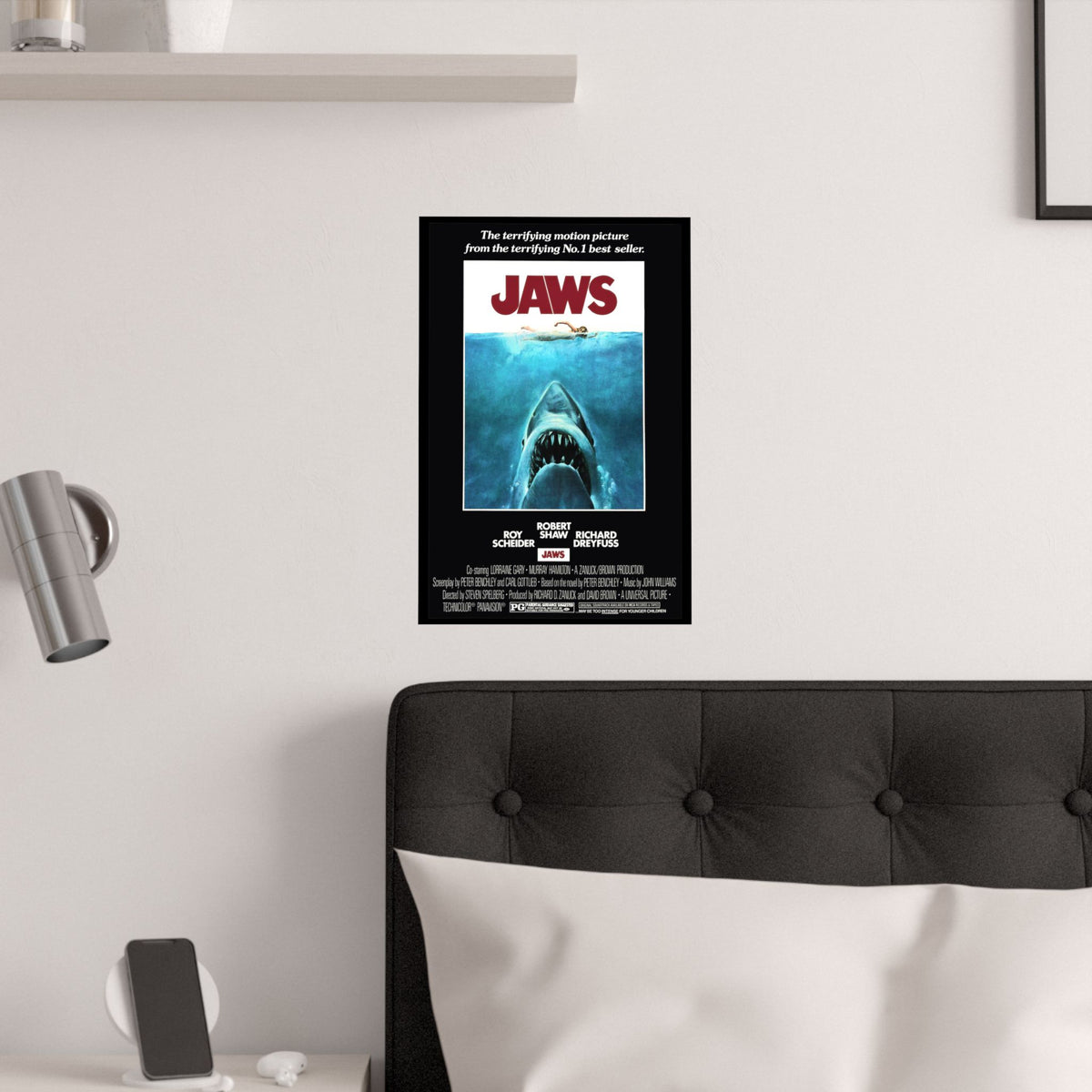 JAWS Satin Movie Poster, Original 1975 Release for JAWS (1975), Vintage Film Art, Perfect Gift for any Film Buff, Home/Office Décor, 3 sizes