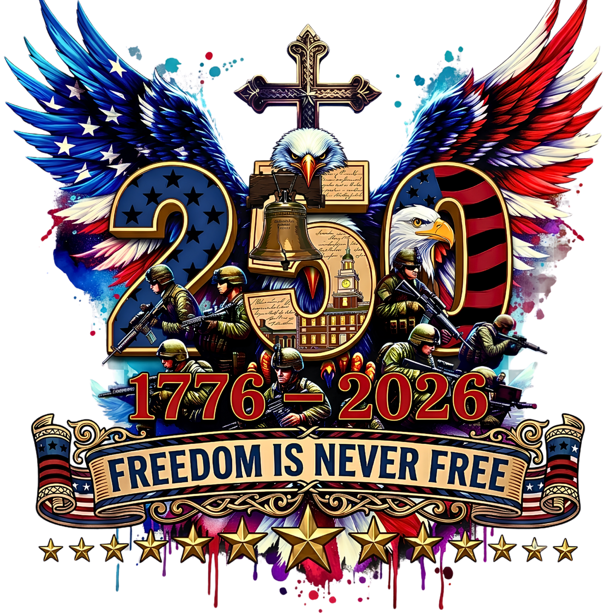 US Veteran 250 Years of History | DD-214 Military 12oz Wine Glass| Patriotic 1776-2026 Semiquincentennial | Eagle, Flag, Helmet and Dog Tags
