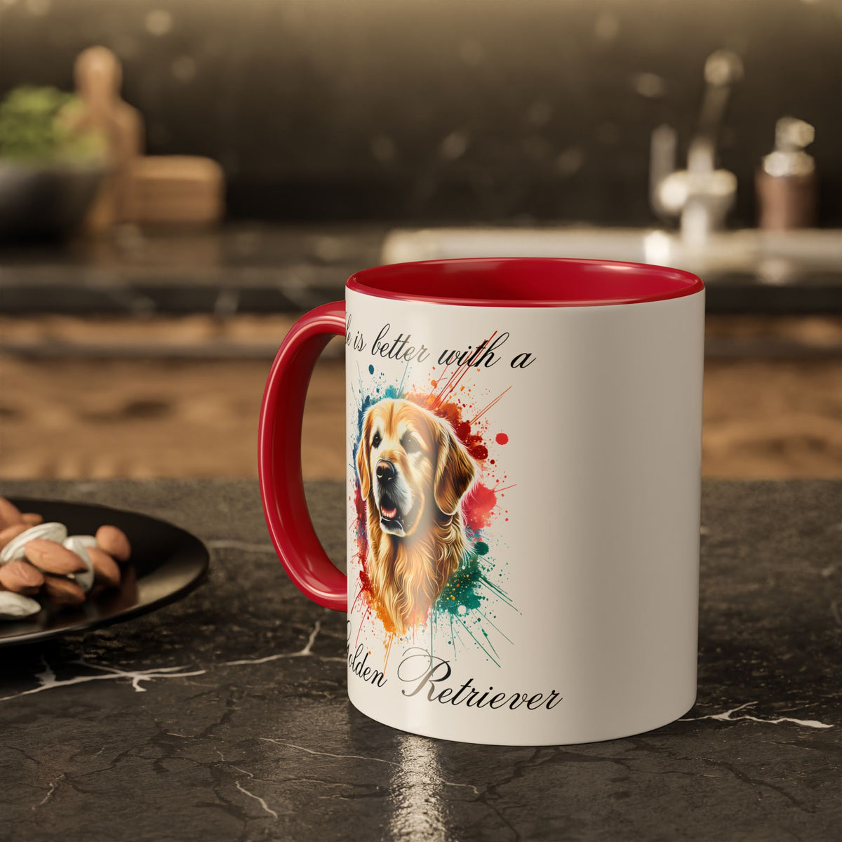 GOLDEN RETRIEVER MUG "life is better with a Golden Retriever" mug, Morning Coffee, Colorful Retriever Accent Coffee Mug, 12 Colors, 11 oz.