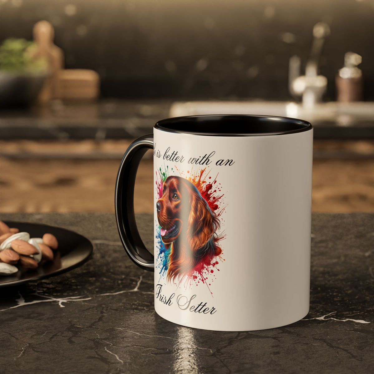 IRISH SETTER MUG "life is better with an Irish Setter" mug, Morning Coffee, Colorful Accent Coffee Mug, 12 Colors, 11 oz.