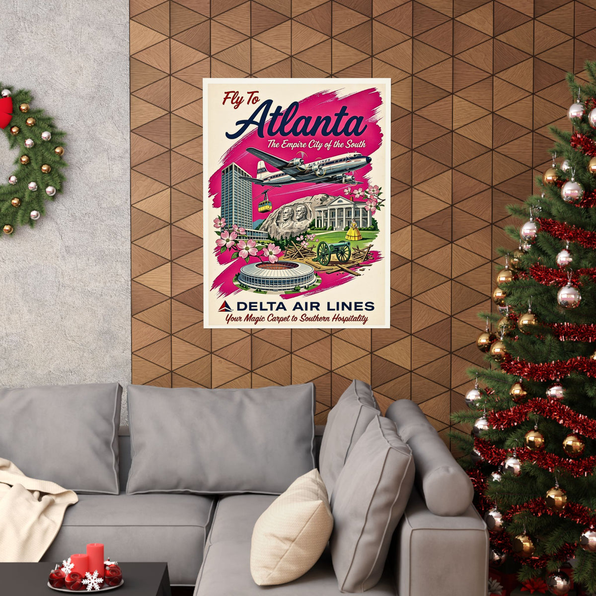 Retro Atlanta, Empire City of the South | Matte Vertical Poster | Vintage Delta Air Lines Travel Print | 1960s Southern Hospitality Decor