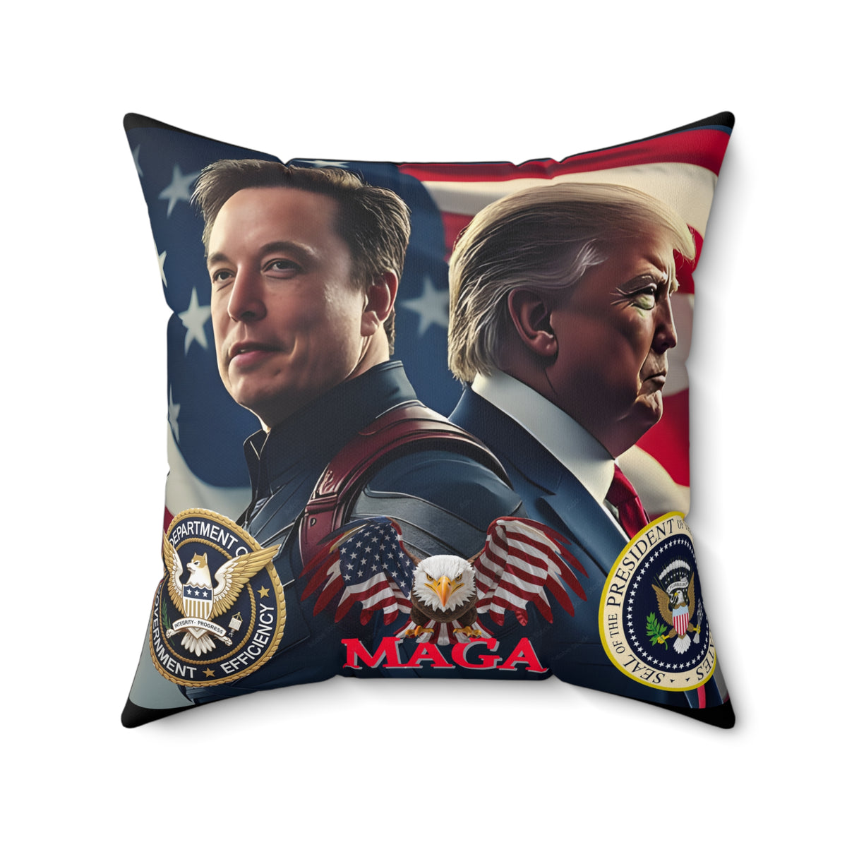 Donald TRUMP, Elon MUSK MAGA | Soft Square Polyester Pillow | Accent Cushion for Living Room, Bed Room, or Den | 4 Sizes