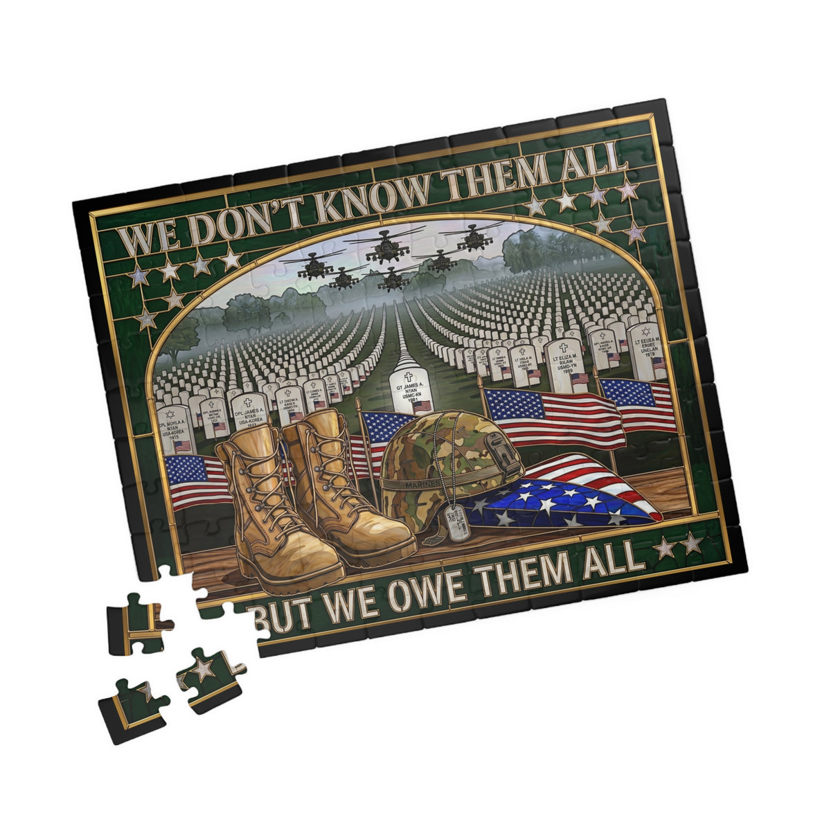 USA Military Tribute Jigsaw Puzzle 110, 252, 520, Piece Game | Memorial Day, July 4th-USA 250th Semiquincentennial Anniversary, Veterans Day