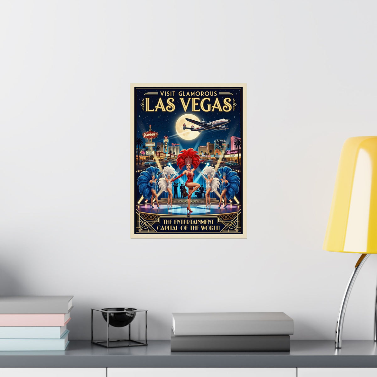 Vintage Las Vegas Travel Print|Vertical Matte Paper Poster| Retro Mid-Century Showgirl Art| 1950's Art Deco Casino Decor| Retro TWA Airplane