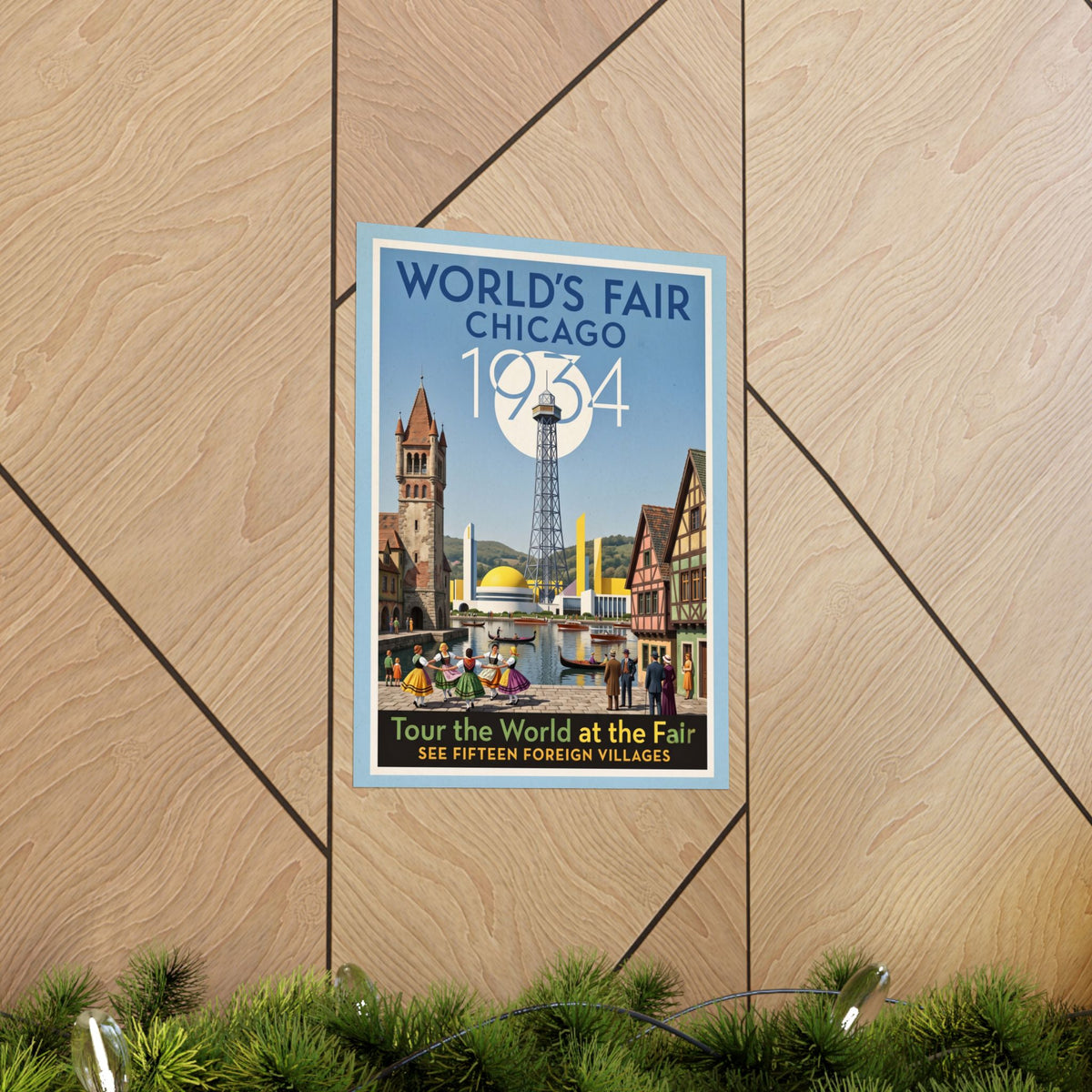Vintage 1934 Chicago World's Fair Travel Print | Matte Vertical Poster | Art Deco Architecture Wall Art | Retro Chicago History Home Decor