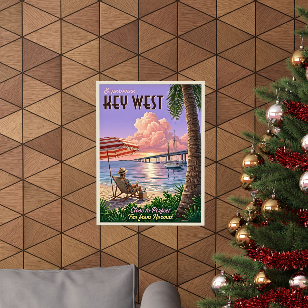 Vintage Key West Travel Poster | Matte Vertical Print | Retro Florida Keys Beach | Sailboat & Sunset Illustration| Mid-Century Coastal Decor