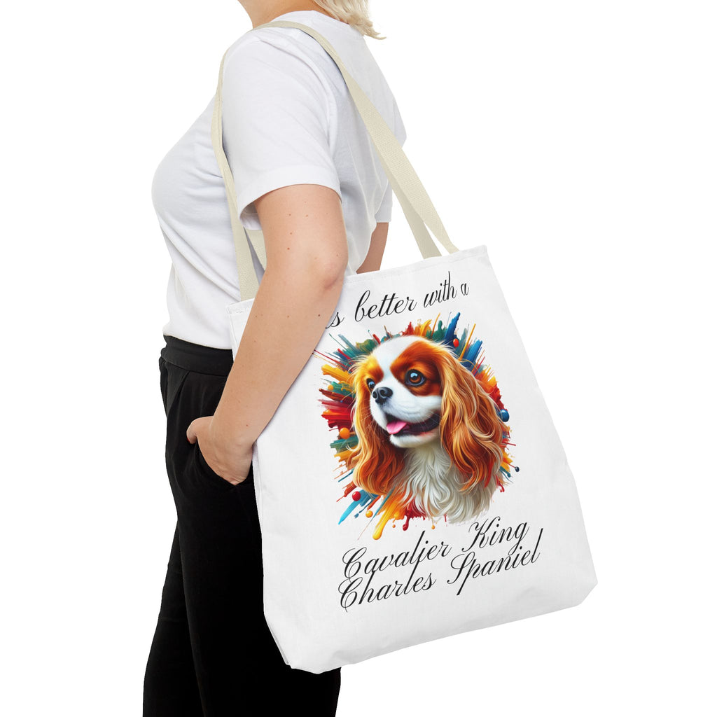 CAVALIER KING CHARLES Spaniel "life is better with a" Tote Bag Polyester Bag Travel Shopping Bag Travel Tote Grocery Bag Gift Idea