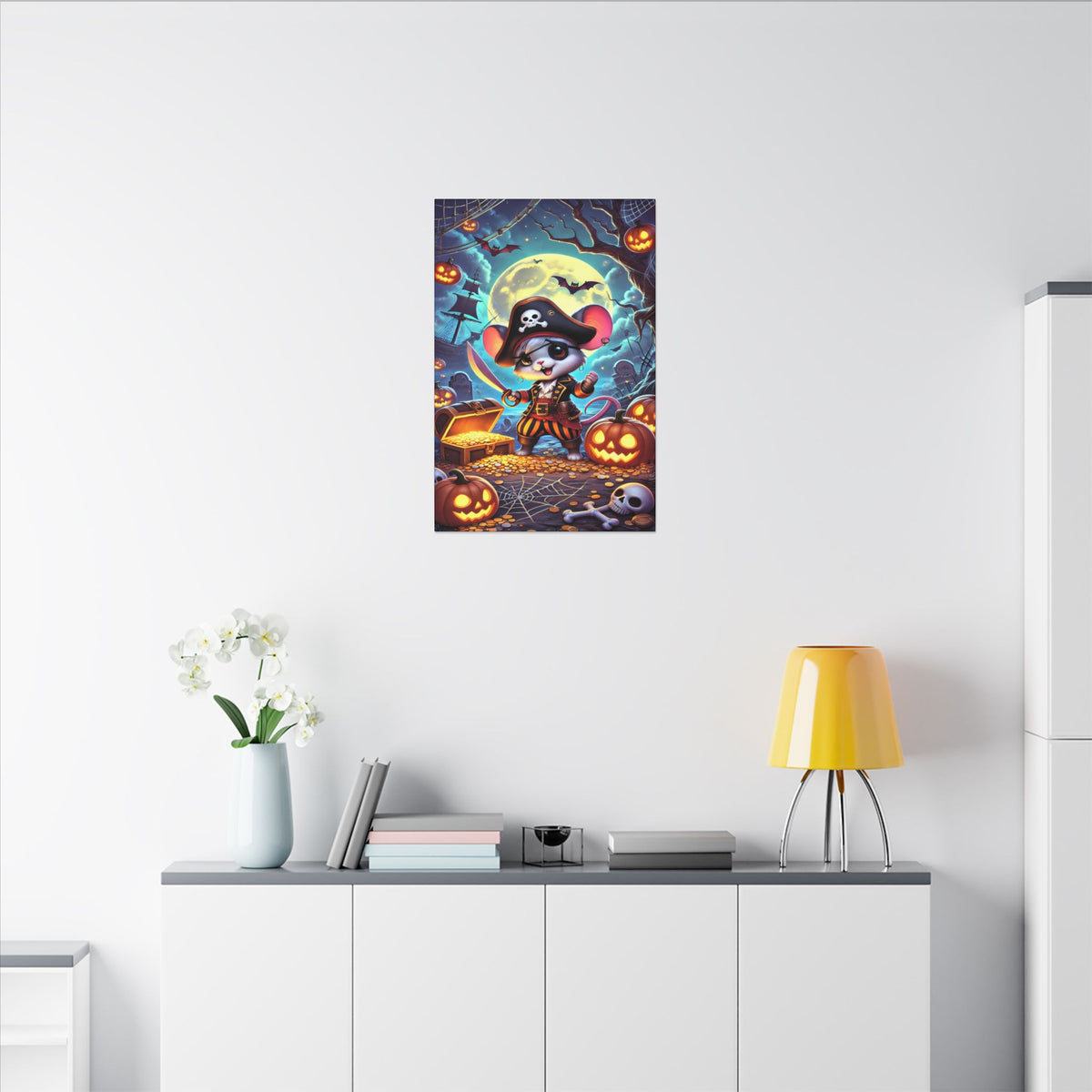 Pirate Mouse Halloween Canvas Art Print, Spooky Decor, Kids Room Wall Art, Halloween Party Decoration, Cute Pirate Artwork