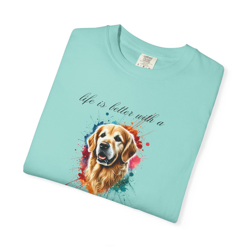 "Life is Better with a Golden Retriever" Watercolor Graphic Unisex Tee | 8 colors, 6 sizes (S,M,L,XL,2XL,3XL)