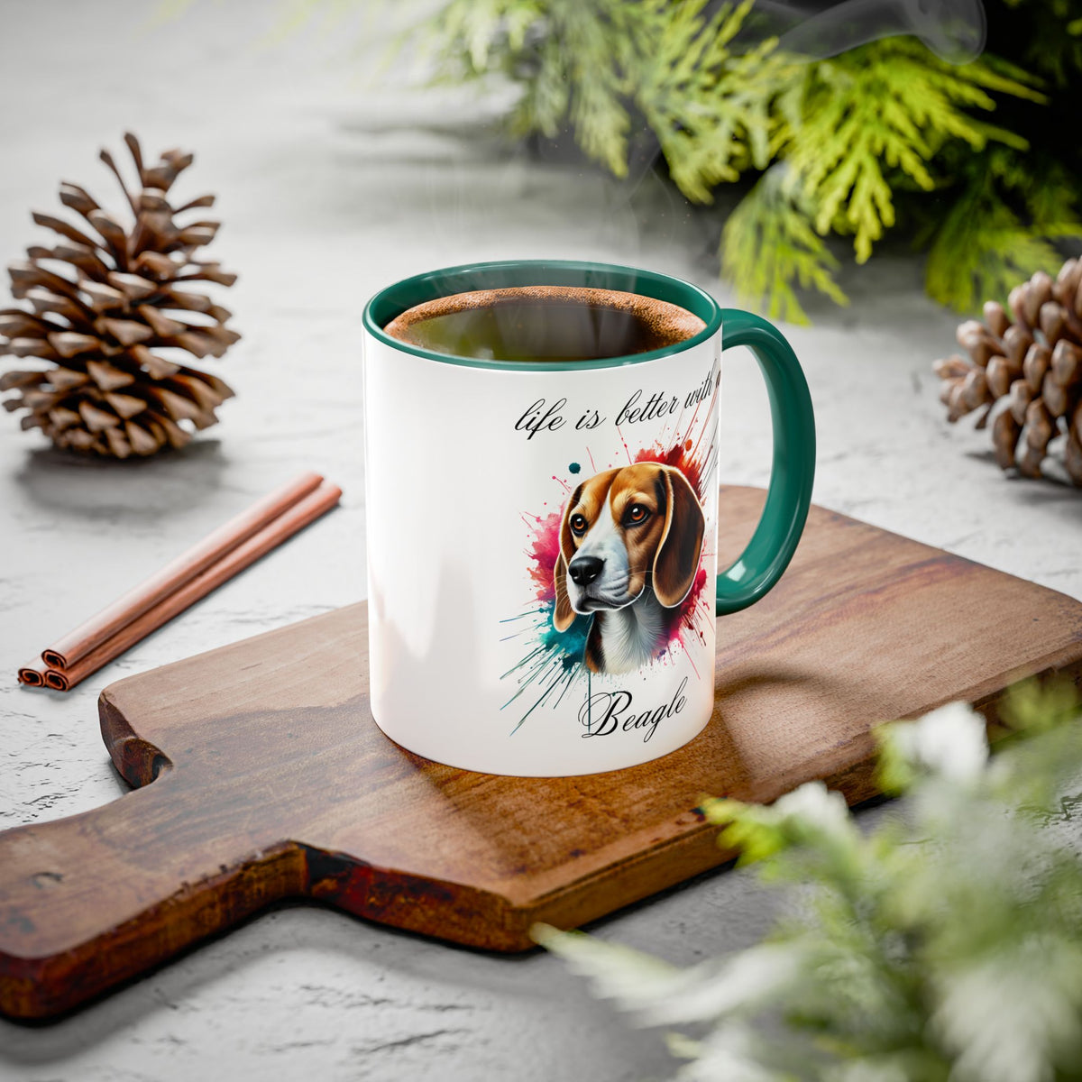 BEAGLE MUG "life is better with a Beagle" mug, Morning Coffee, Colorful BEAGLE Accent Coffee Mug, 12 Colors, 11 oz.