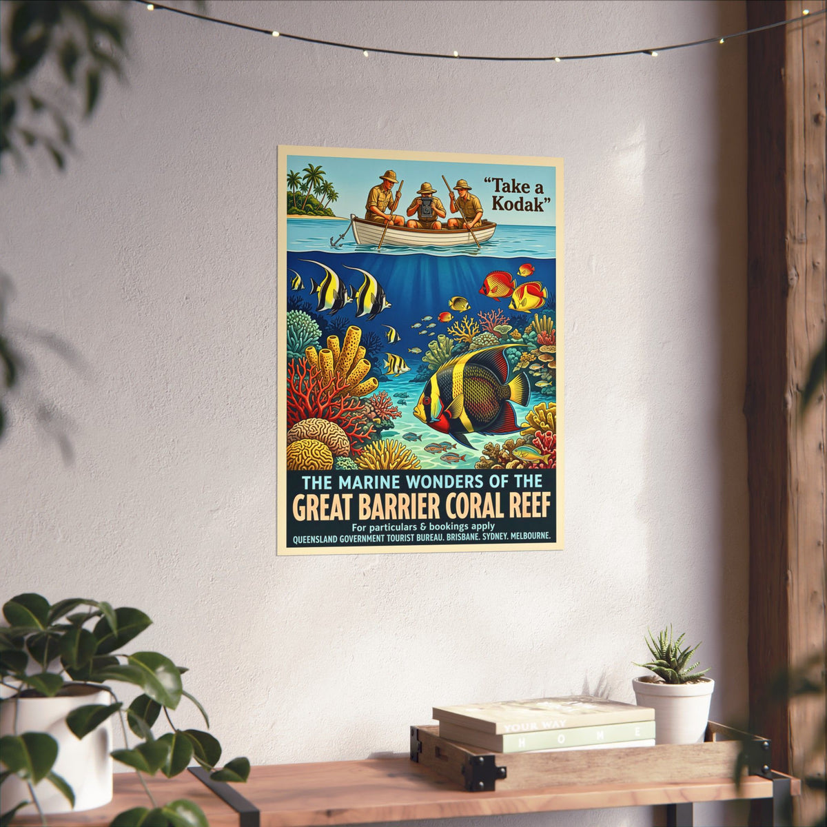 Vintage Australian Great Barrier Reef Travel Poster | Vertical Matte Print | 1930s Retro Ocean Coral Art | Mid-Century Marine Illustration