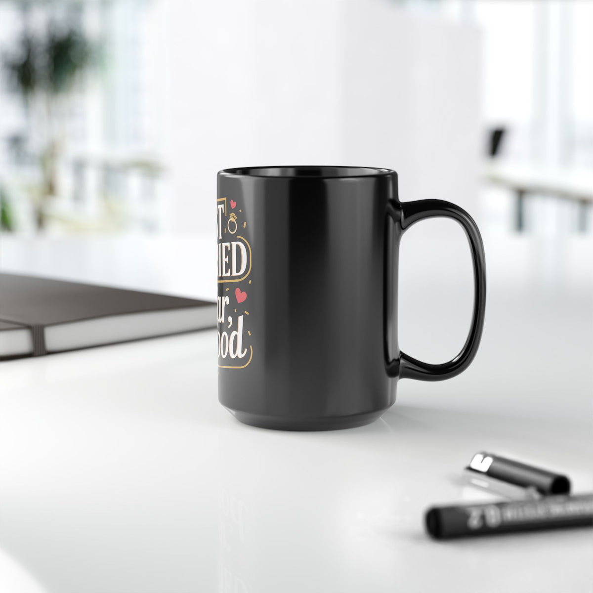"Just Married so far so good" | Black Ceramic Mug | Gift for Newlyweds | (11oz, 15oz sizes)