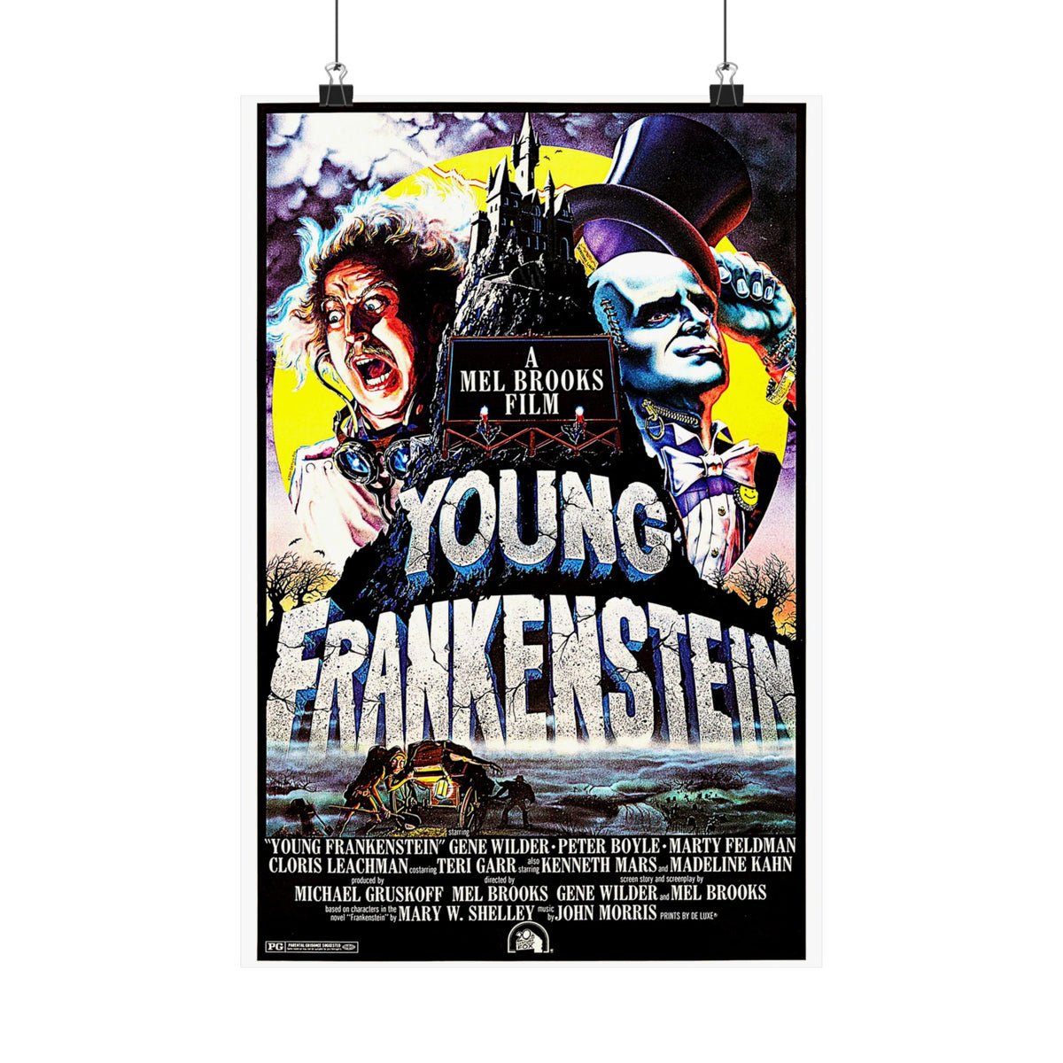 1974 'YOUNG FRANKENSTEIN' Vintage Movie Satin Poster | Classic Gothic Campy Horror & Madcap Comedy Wall Art | Horror Film Buff Gift, 3 Sizes