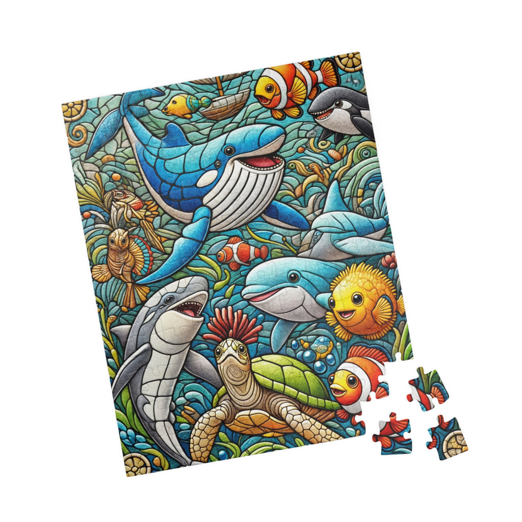 Majestic Sea Animals | Faux Stained-Glass Jigsaw Puzzle (110, 252, 520-piece)