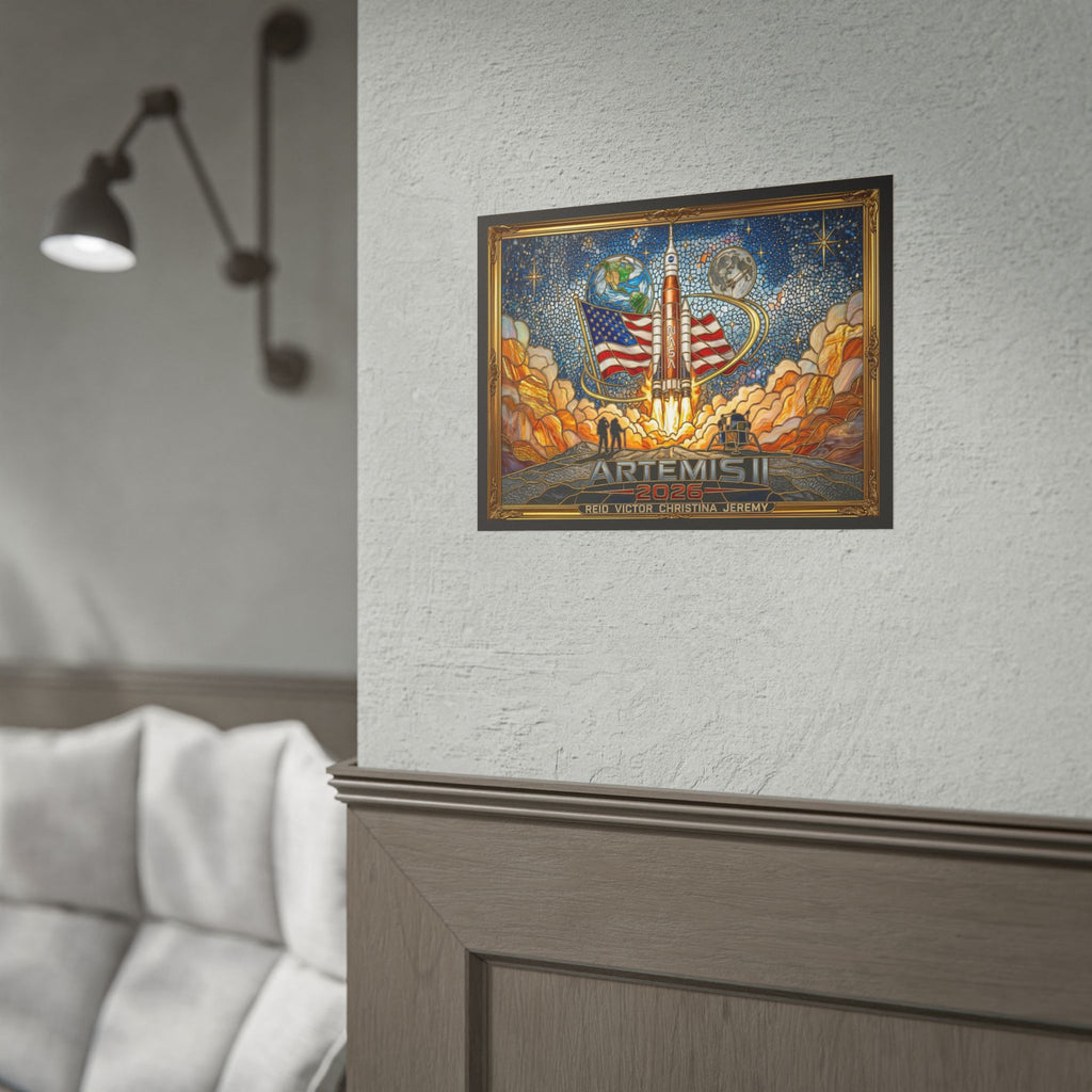 Artemis II 2026 Rocket Launch Rolled Poster | Lunar Flag Space Artwork