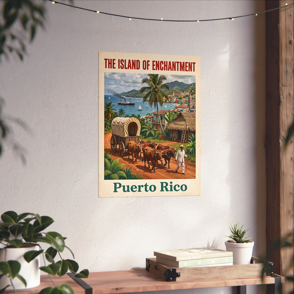 Puerto Rico Vintage Travel-Matte Vertical Poster| "The Island of Enchantment" Wall Art| Retro Caribbean Print | Jíbaro & Oxen, Coastal Homes