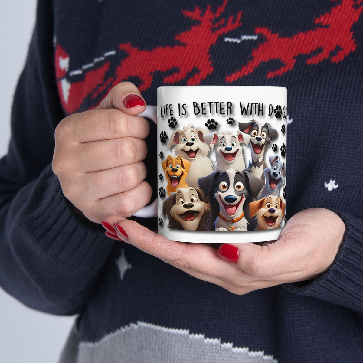 CARTOON "Life Is Better With Dogs", Ceramic Coffee Mug, Perfect Gift for Cartoon DOG LOVERS, 11 oz & 15 oz