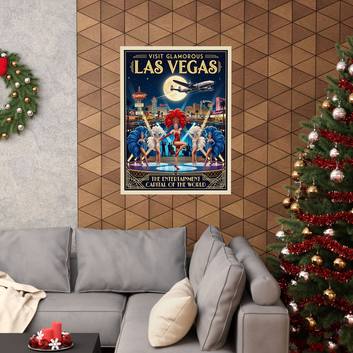 Vintage Las Vegas Travel Print|Vertical Matte Paper Poster| Retro Mid-Century Showgirl Art| 1950's Art Deco Casino Decor| Retro TWA Airplane