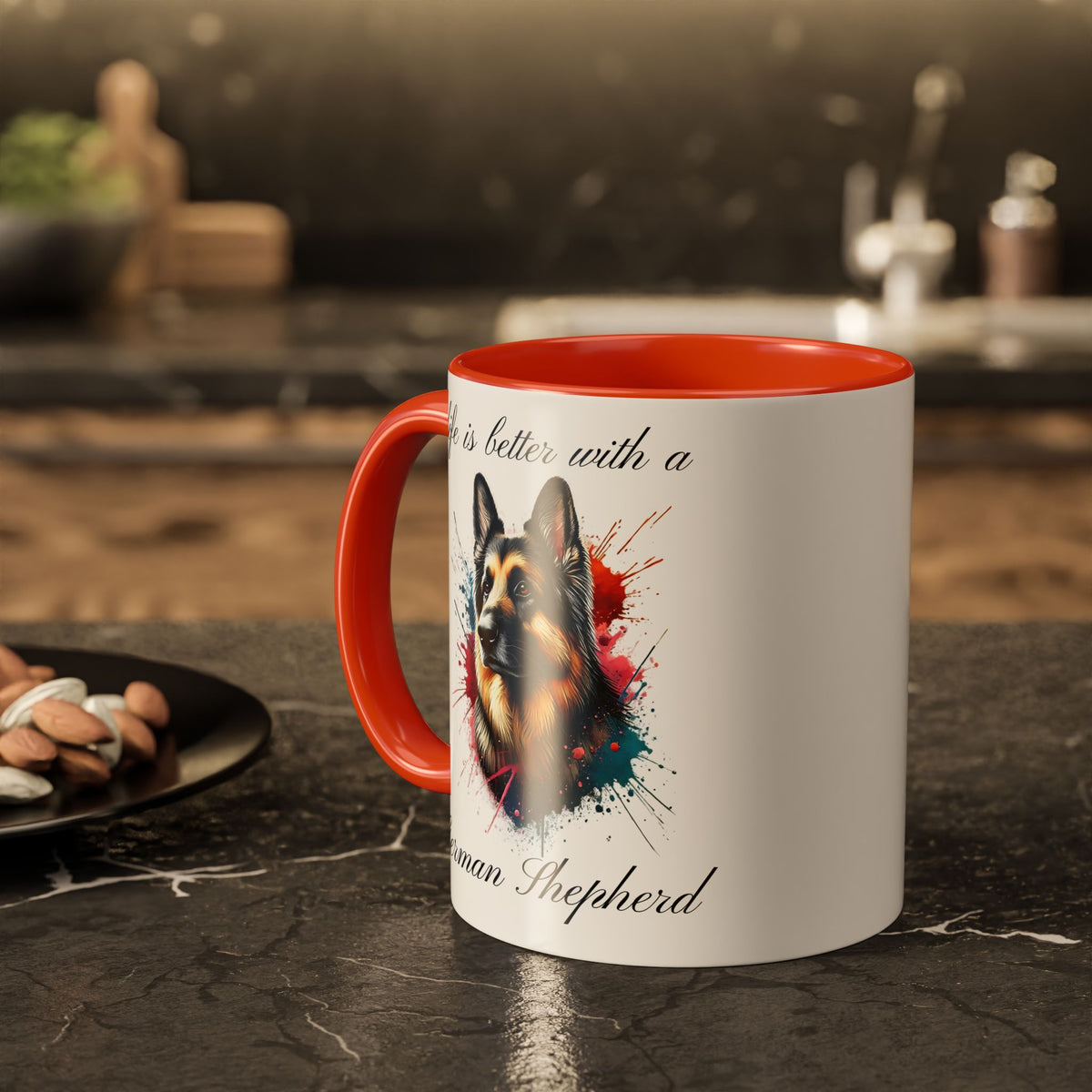 GERMAN SHEPHERD MUG "life is better with a German Shepherd" mug, Morning Coffee, Colorful Accent Coffee Mug, 12 Colors, 11 oz.