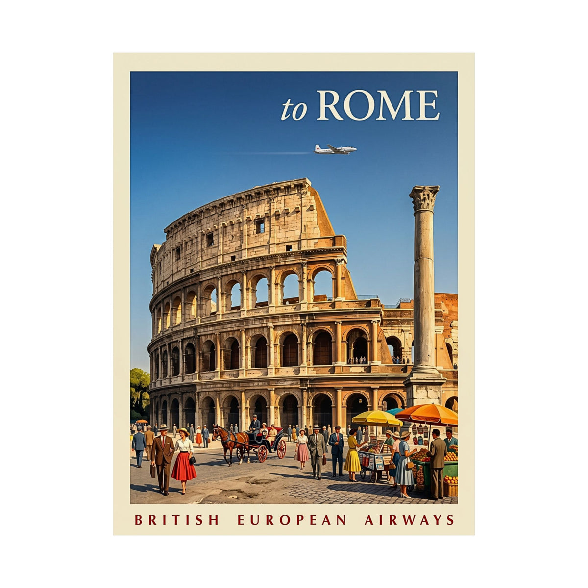 Vintage Rome Italy Travel | Matte Vertical Poster | Colosseum Mid-Century Art Deco Art | Retro Italian Cityscape Print | Ancient Rome Decor