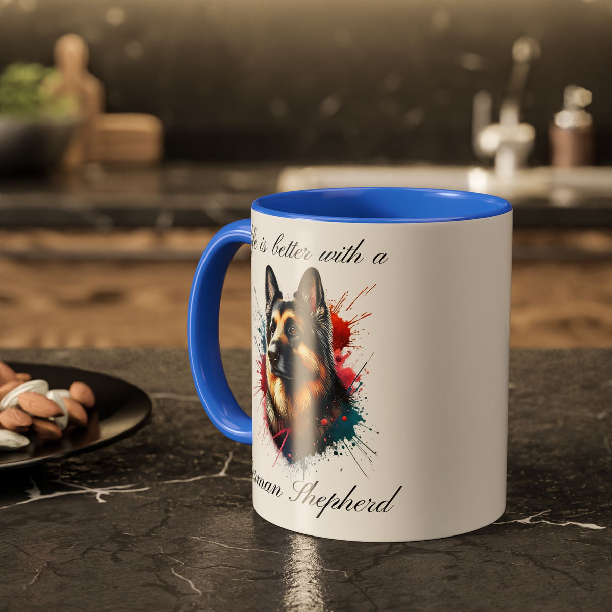 GERMAN SHEPHERD MUG "life is better with a German Shepherd" mug, Morning Coffee, Colorful Accent Coffee Mug, 12 Colors, 11 oz.