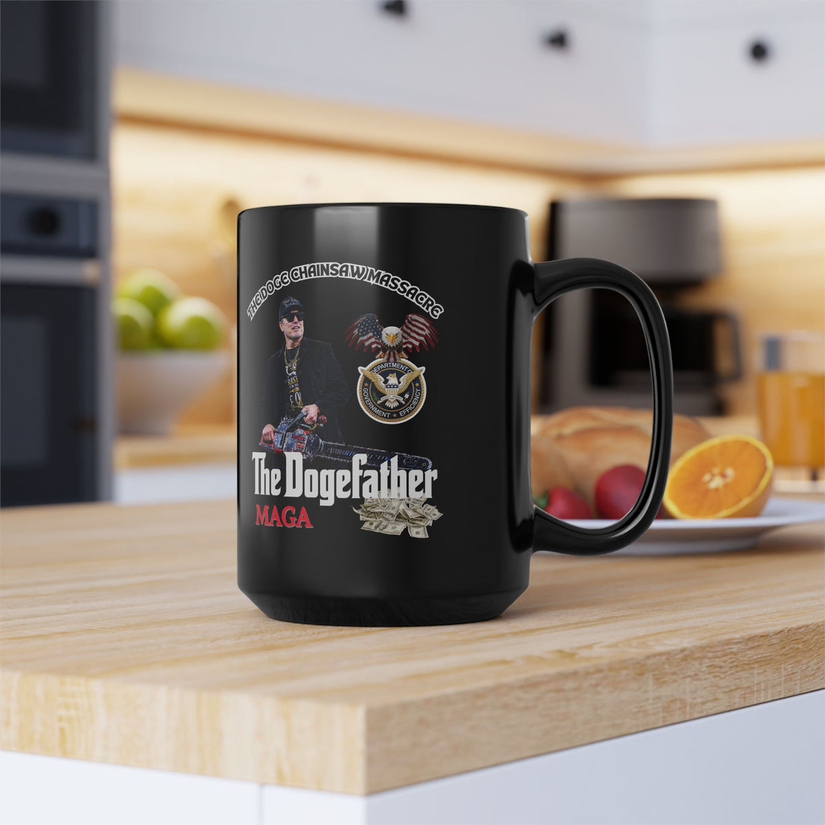 Black Mug (11oz, 15oz) - The Dogefather 'The DOGE CHAINSAW MASSACRE' | Gift For Family, Friends, & Office, Funny Coffee Cup, Novelty Tea