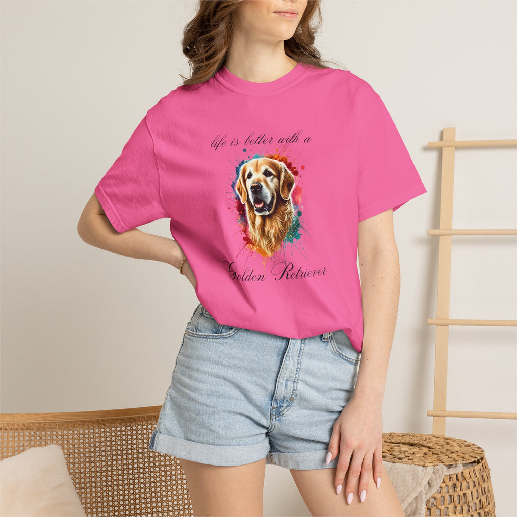"Life is Better with a Golden Retriever" Watercolor Graphic Unisex Tee | 8 colors, 6 sizes (S,M,L,XL,2XL,3XL)