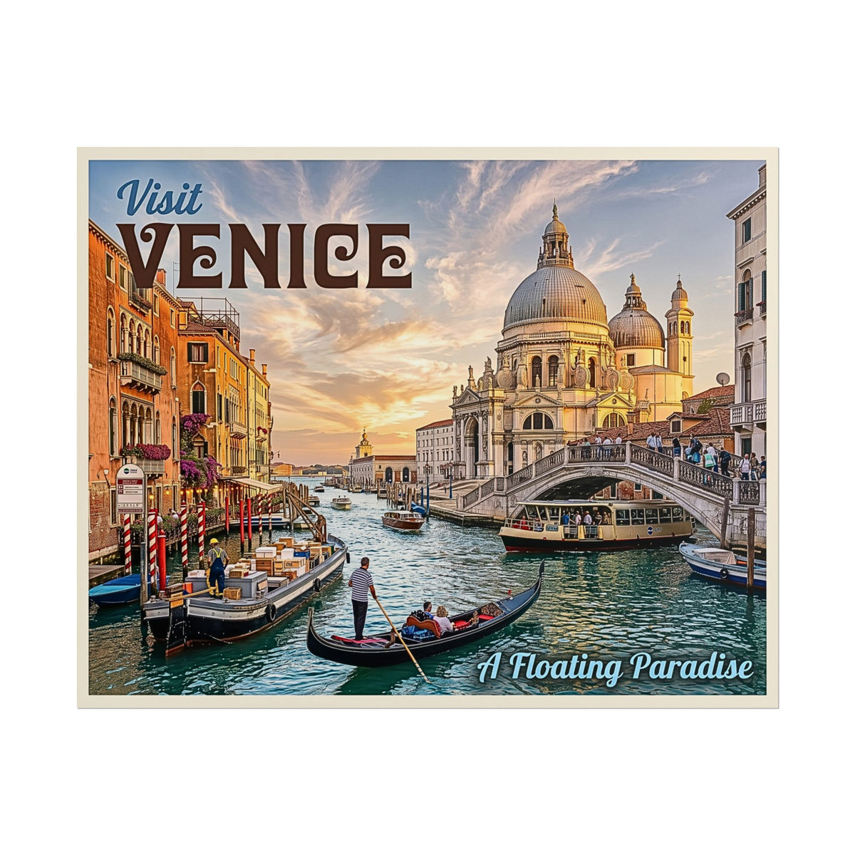 Venice Canal Sunset - Rolled Poster | Santa Maria della Salute Wall Art | Italian Architecture | Italian Gondola Poster | Italy Travel Décor